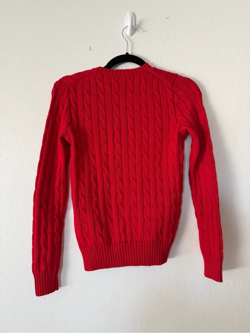 Polo Ralph Lauren Sweater Women XS Red Cable Knit Fisherman Preppy Classic - Picture 2 of 9